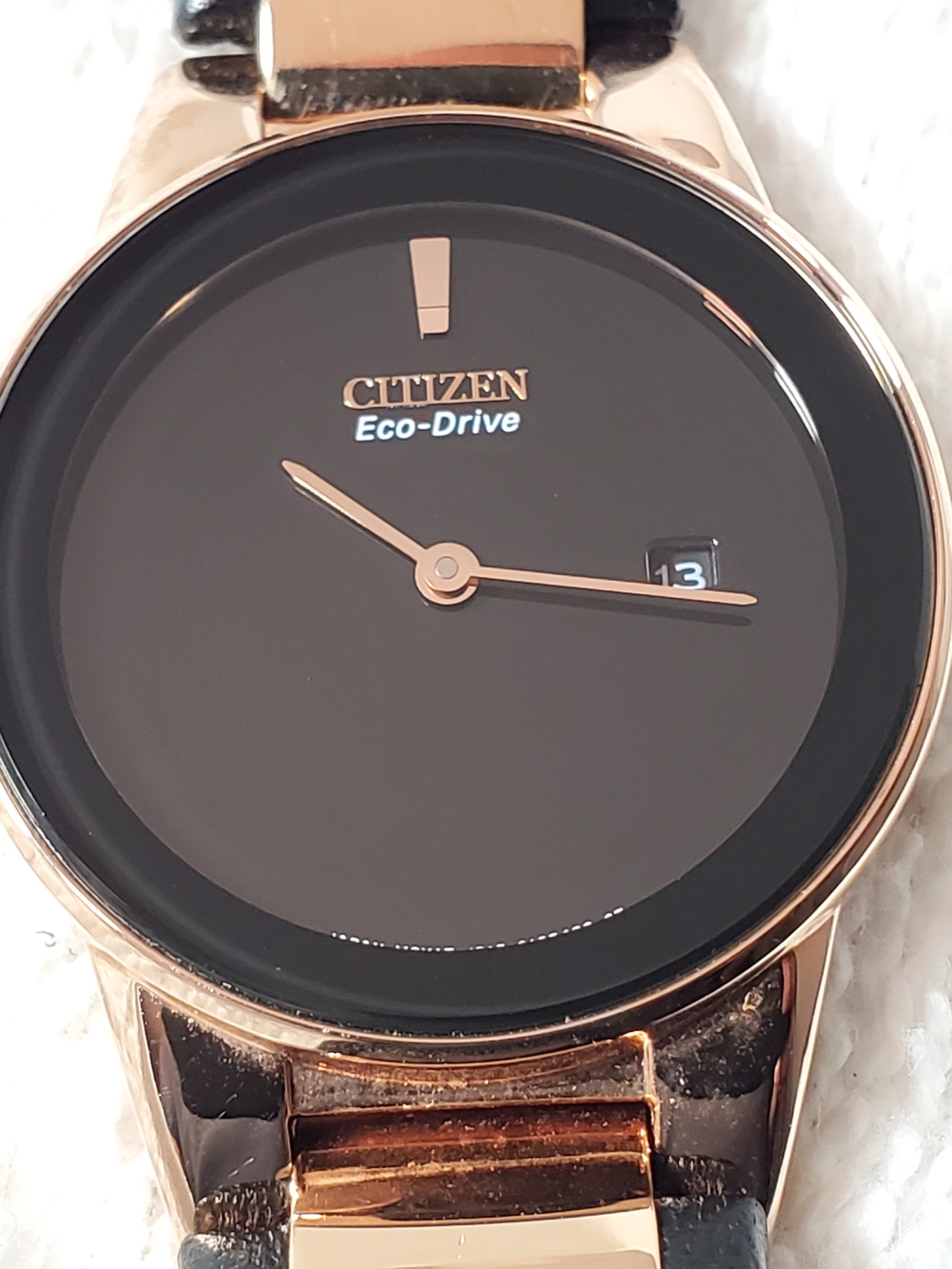 Citizen Eco Drive Axiom Rose Gold Tone Women's Watch Black Dial Leather Strap